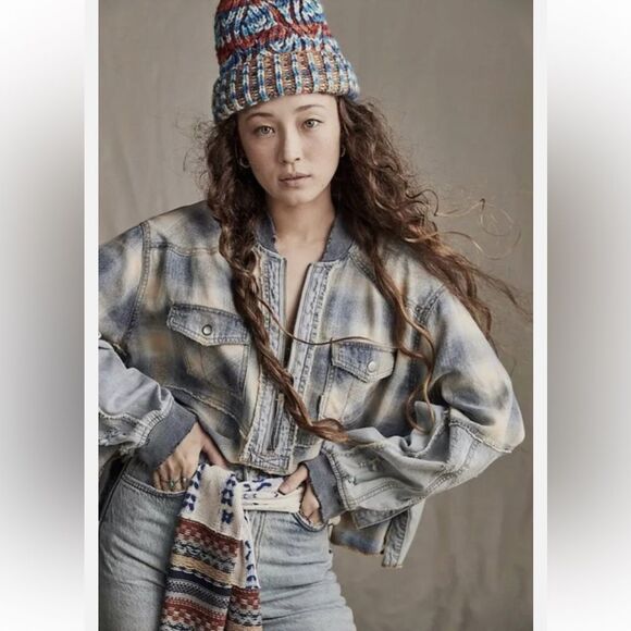 Free People We The Free Leon Plaid Flannel Denim Pullover - Picture 15 of 15